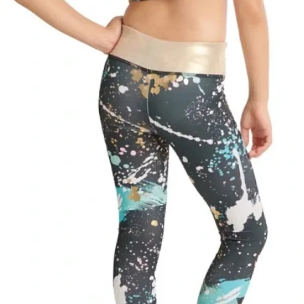 Justice NWOT Girls Splatter Full Length High Waist Dance Leggings Large (10/12)